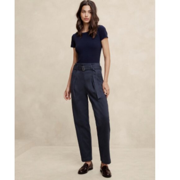 Banana Republic Ultra High Rise Belted Pleated Tapered Pants Navy Blue Size 4 - Picture 1 of 7